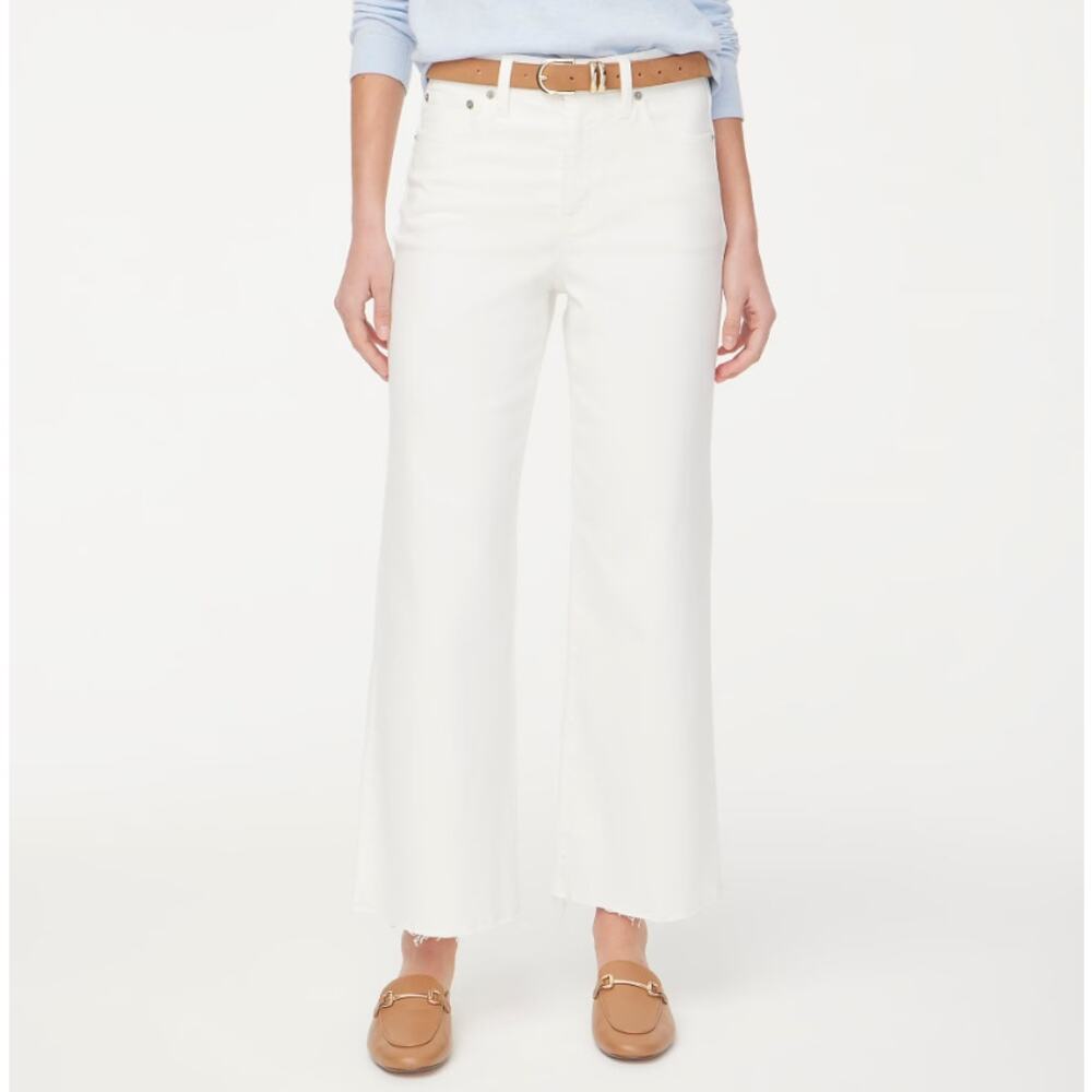 J.Crew Wide-Leg Cropped Jean WMNS 27 White Denim Hi-Rise All-Day Stretch Raw Hem